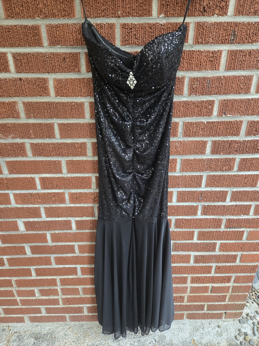 Y2k Vintage Xscape Black Sequin Strapless Mermaid Gown - Picture 2 of 4